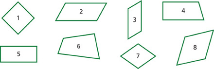 A group of eight numbered shapes.