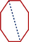 An octagon with opposite sides equal. A dotted line extends through the center from the top left to the bottom right. The line creates two equal parts with different orientations.