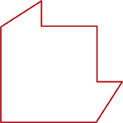 A shape that resembles a jet made of a combination of a square and two right triangles, one on the left top corner and one on the right-side corner.