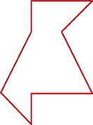 A shape that resembles two obtuse triangles connected at their bases so that the obtuse angle of one is directly across from an acute angle of the other. A right triangle connects at the top of the inside obtuse triangle. An acute triangle connects at the bottom of the inside obtuse triangle.