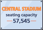 A plaque with text that reads: “Central Stadium, seating capacity 57,545.”