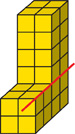 Hay un cuerpo geométrico hecho de cubos que muestra la altura, el ancho y la longitud del objeto.