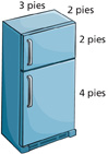 Un refrigerador es un cuerpo geométrico que muestra la altura, el ancho y la longitud del objeto.