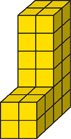 Un cuerpo geométrico hecho de cubos muestra la altura, el ancho y la longitud del objeto.
