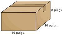 Una caja mide 8 pulgadas de altura, 16 pulgadas de ancho y 10 pulgadas de longitud.