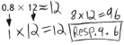 Un texto escrito a mano muestra la solución a 0.8×12.