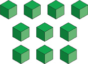 A set of cubes: cube, cube, cube, cube, cube, cube, cube, cube, cube, cube.