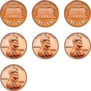 A set of pennies shows 3 pennies displaying tails and 4 pennies displaying heads.