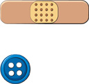 Two pictures are a bandage and a button. The bandage extends farther than the button.