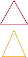 An equilateral triangle and an isosceles triangle.