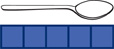 A spoon and a tile train. The spoon is as long as the tile train. In the tile train: tile, tile, tile, tile, tile.