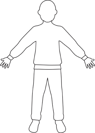 An outline of a child's body with arms held out to the side.