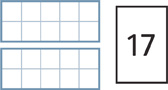 Dos marcos de 10 muestran 2 filas. Ambas filas en cada marco de 10 están vacías. Una tarjeta numérica muestra un “17”.