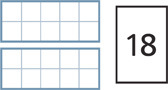 Dos marcos de 10 muestran 2 filas. Ambas filas en cada marco de 10 están vacías. Una tarjeta numérica muestra un “18”.