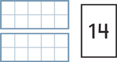Dos marcos de 10 muestran 2 filas. Ambas filas en cada marco de 10 están vacías. Una tarjeta numérica muestra un “14”.