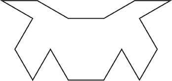 Hay un contorno de una figura con 3 partes: una base, un ala izquierda y un ala derecha. Sus 2 mitades son imágenes reflejadas.