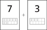 Hay dos tarjetas numéricas con un signo más en el medio.